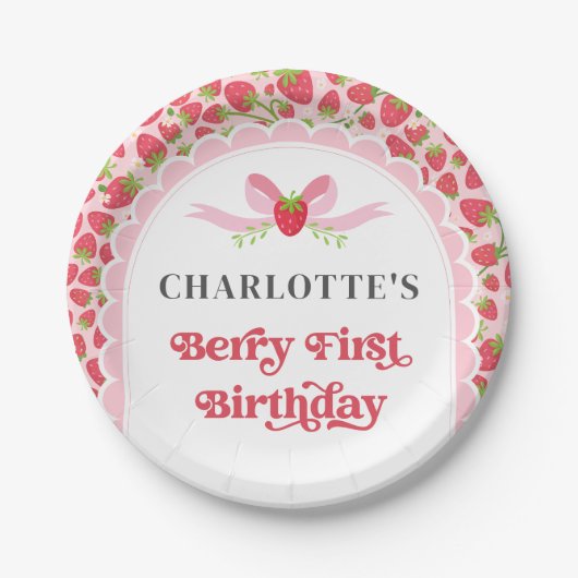 Berry eerste aardbei 1e verjaardag 7" Ronde Papieren Bordje (Voorkant)