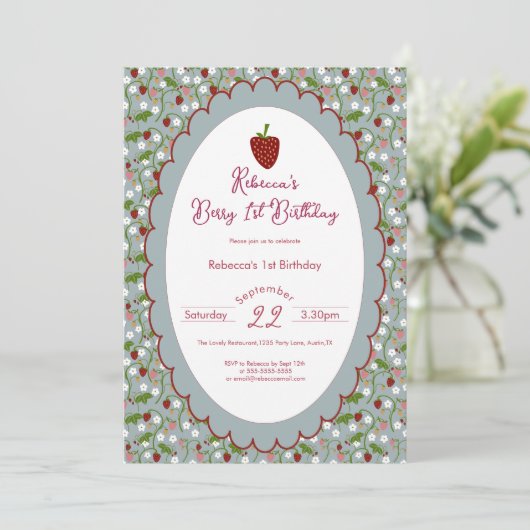 Berry eerste aardbei 1e verjaardag kaart (Staand voorkant)