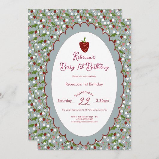 Berry eerste aardbei 1e verjaardag kaart (Voorkant / Achterkant)
