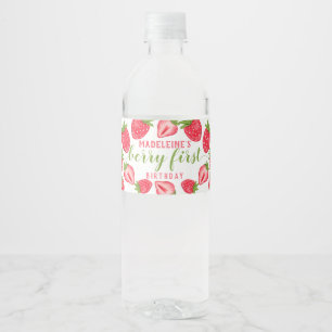 Berry Eerste Aardbei 1e Verjaardagsfeestje Aangepa Waterfles Etiket