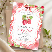 Berry eerste aardbei 1e zomer verjaardag Gingham Kaart