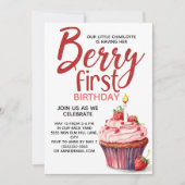 Berry Eerste Aardbei Cupcake 1e Verjaardag Kaart (Voorkant)