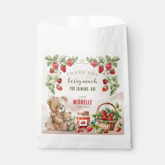 Berry Eerste Aardbei en Beer Verjaardag Bedankzakje (Voorkant)
