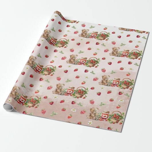 Berry Eerste Aardbei en Beer Verjaardag Cadeaupapier (Uitgerold)