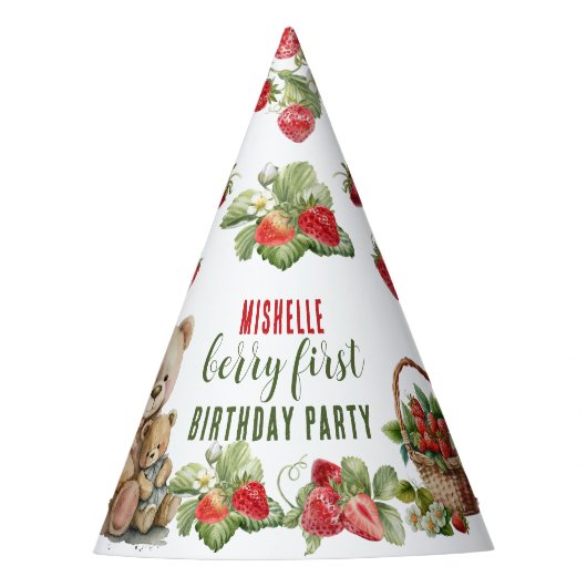 Berry Eerste Aardbei en Beer Verjaardag Feesthoedjes (Voorkant)
