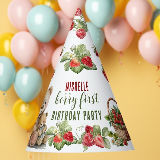 Berry Eerste Aardbei en Beer Verjaardag Feesthoedjes