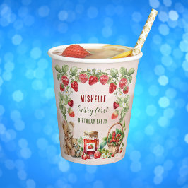 Berry Eerste Aardbei en Beer Verjaardag Papieren Bekers