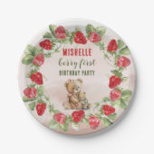 Berry Eerste Aardbei en Beer Verjaardag Papieren Bordje (Voorkant)