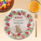 Berry Eerste Aardbei en Beer Verjaardag Papieren Bordje