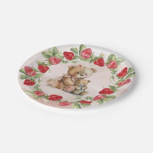 Berry Eerste Aardbei en Beer Verjaardag Papieren Bordje (Gekanteld)