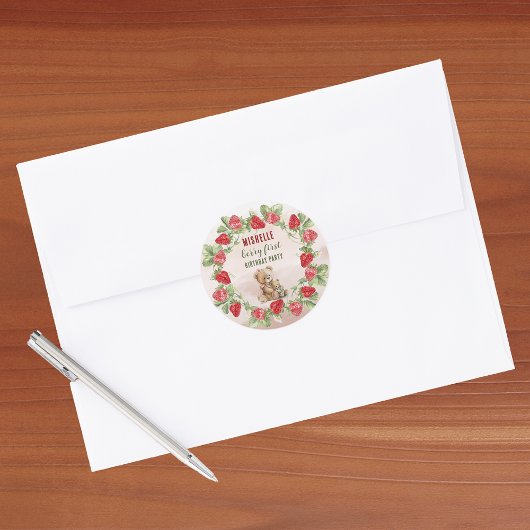 Berry Eerste Aardbei en Beer Verjaardag Ronde Sticker