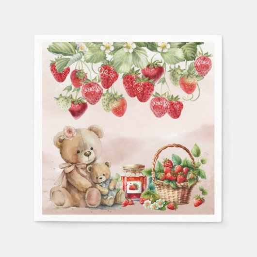 Berry Eerste Aardbei en Beer Verjaardag Servet (Voorkant)