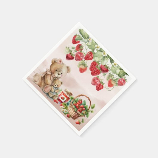 Berry Eerste Aardbei en Beer Verjaardag Servet (Hoek)