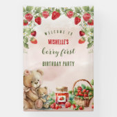 Berry Eerste Aardbei en Beer Verjaardag Spandoek (Verticaal)