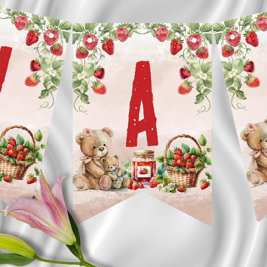 Berry Eerste Aardbei en Beer Verjaardag Vlaggetjes