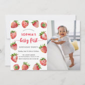 Berry Eerste Aardbei Foto Baby Verjaardag Kaart (Voorkant)