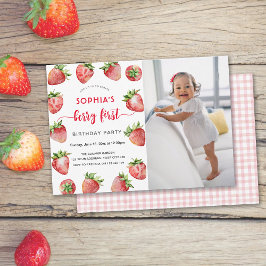 Berry Eerste Aardbei Foto Baby Verjaardag Kaart
