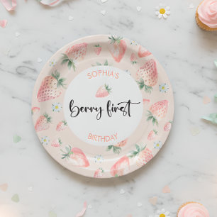 Berry eerste aardbei kinderen verjaardag papieren bordje