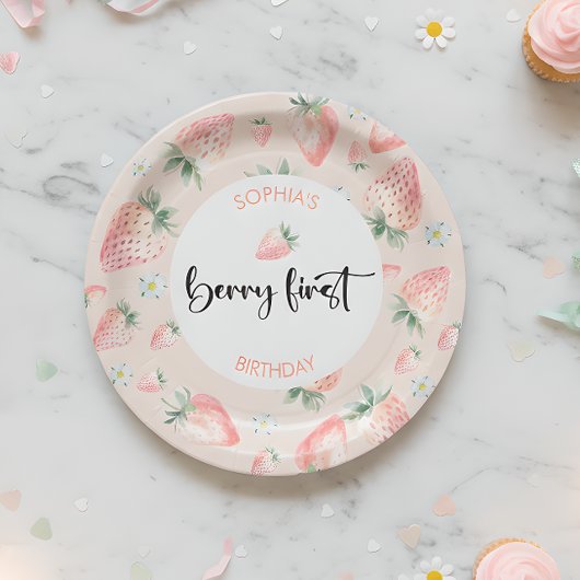 Berry eerste aardbei kinderen verjaardag papieren bordje