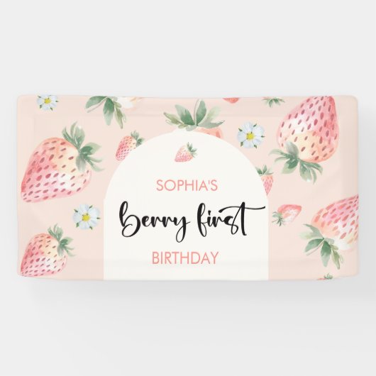 Berry eerste aardbei kinderen verjaardag spandoek (Horizontaal)