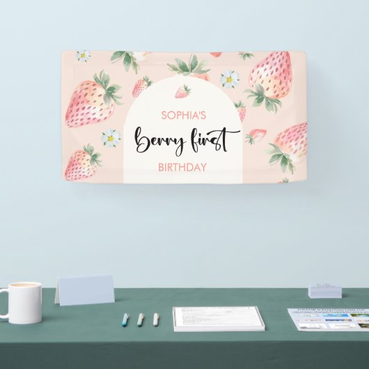 Berry eerste aardbei kinderen verjaardag spandoek (Beurs)