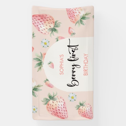 Berry eerste aardbei kinderen verjaardag spandoek (Verticaal)