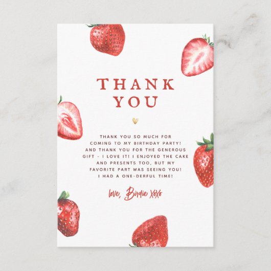 Berry Eerste Aardbei Meisje Eerste Verjaardagsfees Bedankkaart (Voorkant)