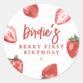 Berry Eerste Aardbei Meisje Eerste Verjaardagsfees Ronde Sticker (Voorkant)