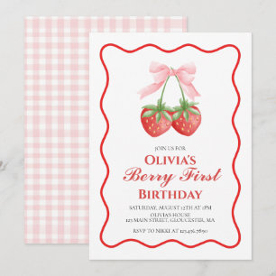 Berry Eerste Aardbei Roze Bow 1e verjaardag Kaart