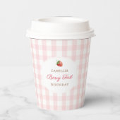 Berry Eerste Aardbei Roze Gingham Verjaardagsfeest Papieren Bekers (Achterkant)
