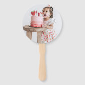 Berry Eerste Aardbei Roze Verjaardag Party Foto Handwaaier (Achterkant)