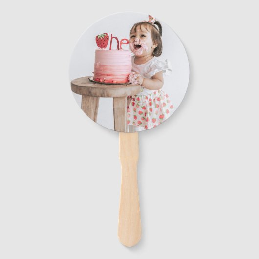 Berry Eerste Aardbei Roze Verjaardag Party Foto Handwaaier (Achterkant)