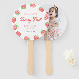 Berry Eerste Aardbei Roze Verjaardag Party Foto Handwaaier