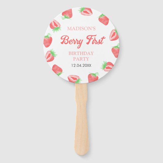 Berry Eerste Aardbei Roze Verjaardag Party Foto Handwaaier