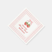 Berry eerste aardbei verjaardag Pink Bow Gingham Servet (Hoek)
