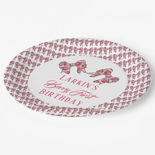 Berry eerste aardbei verjaardag Pink Bow Papieren Bordje (Gekanteld)