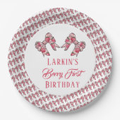 Berry eerste aardbei verjaardag Pink Bow Papieren Bordje (Voorkant)