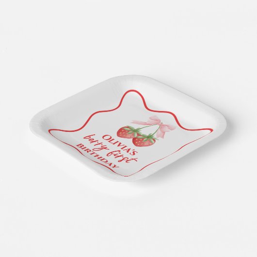 Berry eerste aardbei verjaardag Pink Bow Papieren Bordje (Gebogen)