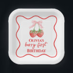Berry eerste aardbei verjaardag Pink Bow Papieren Bordje<br><div class="desc">Berry eerste aardbeienverjaardag met roze strik.</div>
