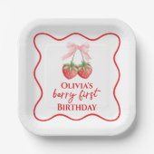 Berry eerste aardbei verjaardag Pink Bow Papieren Bordje (Voorkant)