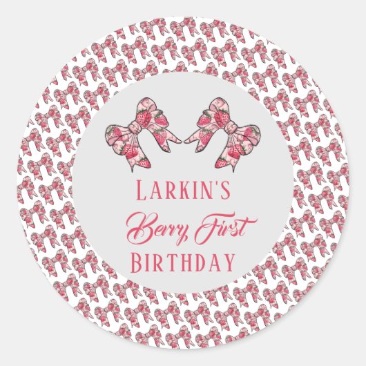 Berry eerste aardbei verjaardag Pink Bow Ronde Sticker (Voorkant)