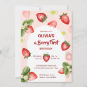 Berry eerste aardbei verjaardagsfeestje sjabloon kaart (Voorkant)