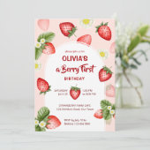 Berry eerste aardbei verjaardagsfeestje sjabloon kaart (Staand voorkant)