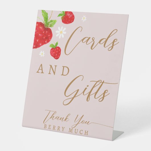 Berry Eerste Aardbei Verjaardagskaarten Cadeaus Te Reclamebord Met Voetstuk (Voorkant)