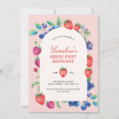 Berry eerste aardbeien blauwe bessen verjaardag kaart (Voorkant)