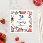 Berry eerste aardbeien en bosbessen verjaardag servet (Insitu)