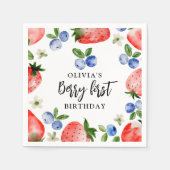 Berry eerste aardbeien en bosbessen verjaardag servet (Voorkant)