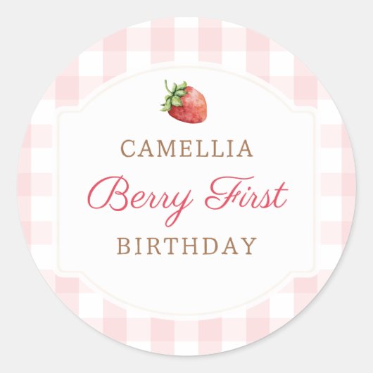 Berry Eerste Aardbeien Jam 1e Verjaardagsfeest Ronde Sticker (Voorkant)
