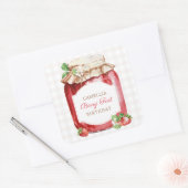 Berry Eerste Aardbeien Jam 1e Verjaardagsfeest Vierkante Sticker (Envelop)
