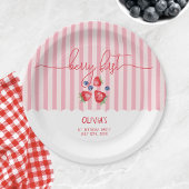 Berry eerste aardbeien rood meisje 1e verjaardagsf papieren bordje